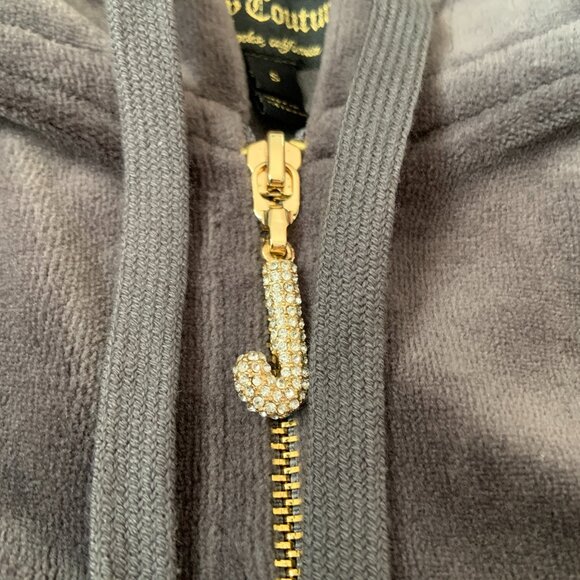 Women's Juicy Couture Vintage J Bling Relaxed Velour Jacket Charcoal Size S - Picture 4 of 12